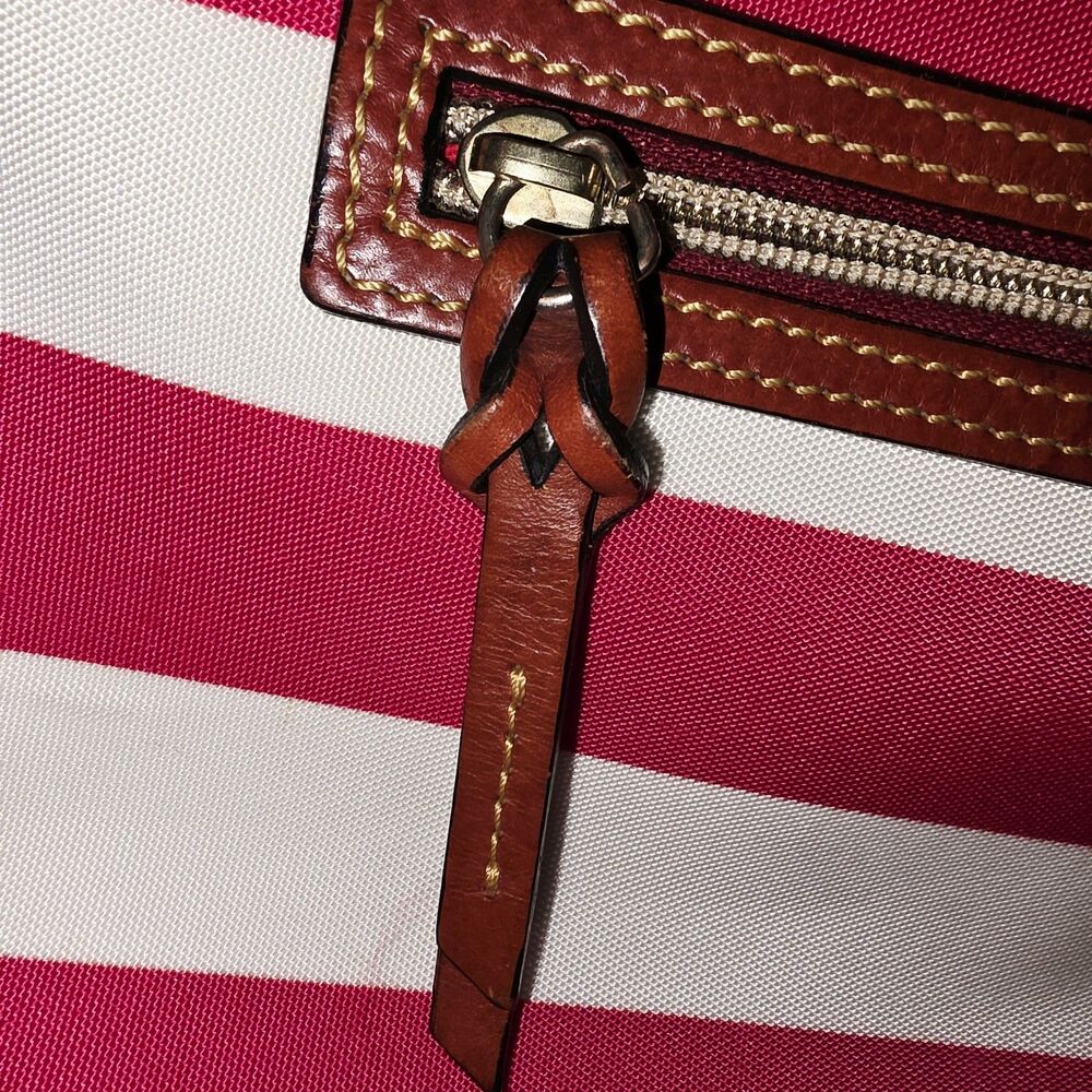 Dooney & Bourke Charleston Pink White Stripes Logo Zipper Top Shoulder Bag Purse - Picture 7 of 16
